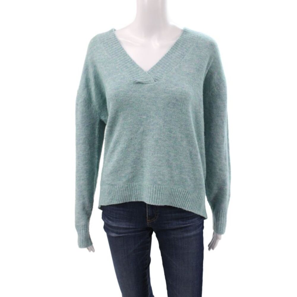 Hatch Womens V-Neck Pullover Sweater Green Acrylic Blend Size 1